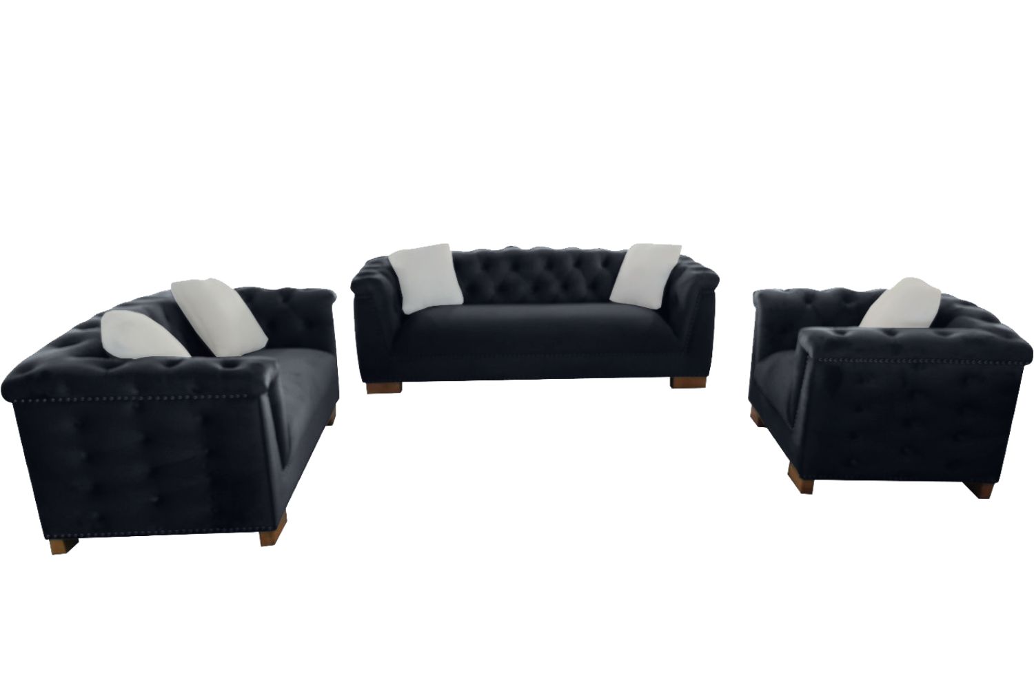 MALMO 3+2+1 Velvet Sofa Range with Pillows (Black)
