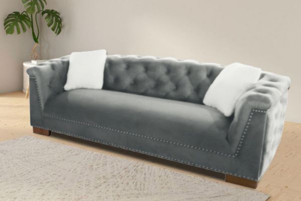 Picture of MALMO 3-Seater Velvet Sofa with Pillows (Grey)