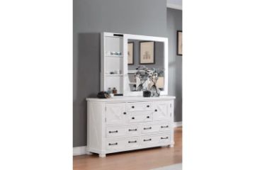 Picture of PURELAND Solid Pine Wood Dressing Table with Storage Mirror (White)