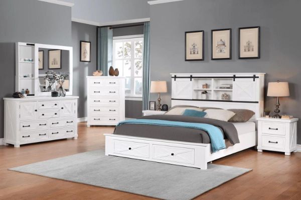 Picture of PURELAND Solid Pine Wood Bedroom Combo in Super King Size (White) - 6PC Combo