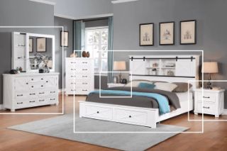 Picture of PURELAND Solid Pine Wood Bedroom Combo in Queen Size (White) - 5PC Combo