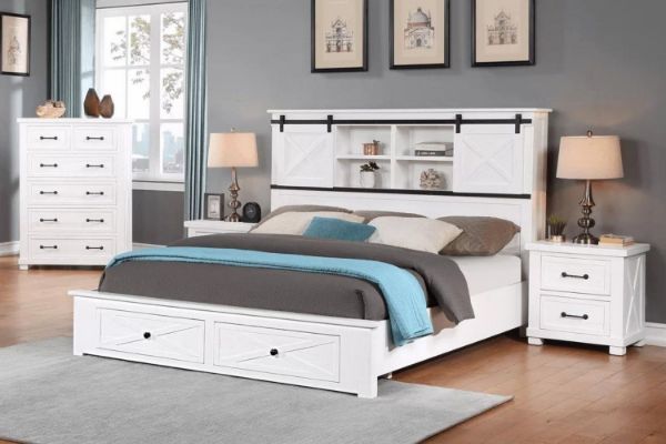 Picture of PURELAND Solid Pine Wood Bedroom Combo in Super King Size (White) - 4PC Combo