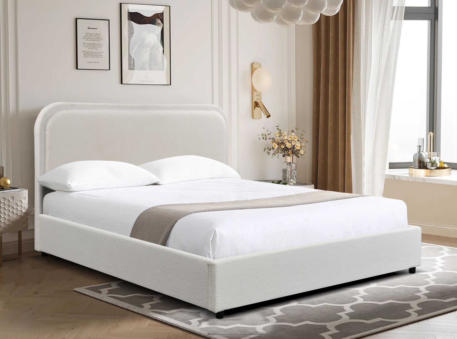 DOROTHY Fabric Double/Queen/Super King Size Bed Frame (Beige)