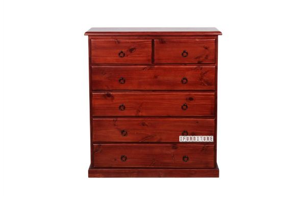 Picture of (FLOOR MODEL CLEARANCE) COTTAGE HILL Solid Pinewood 6 DRW Tallboy (Wine Red Colour)