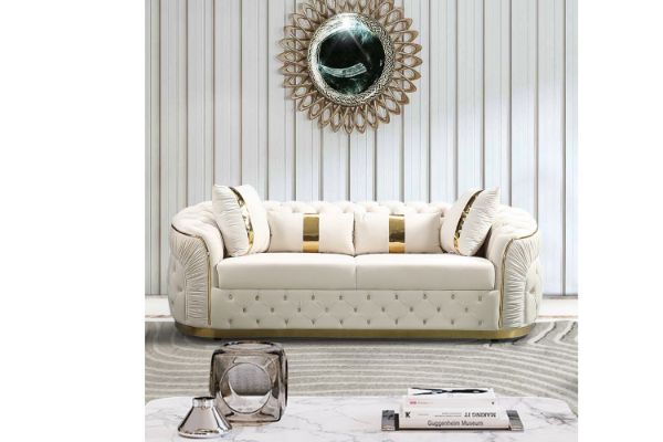 Picture of [FLOOR MODEL CLEARANCE]  PIEDMONT Chesterfield Velvet Sofa Range (Beige) - 3 Seater