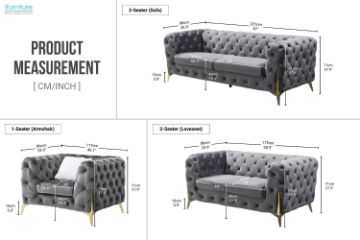 Picture of VIGO 3/2/1 Seater Chesterfield Tufted Velvet Fabric Sofa Range (Grey)