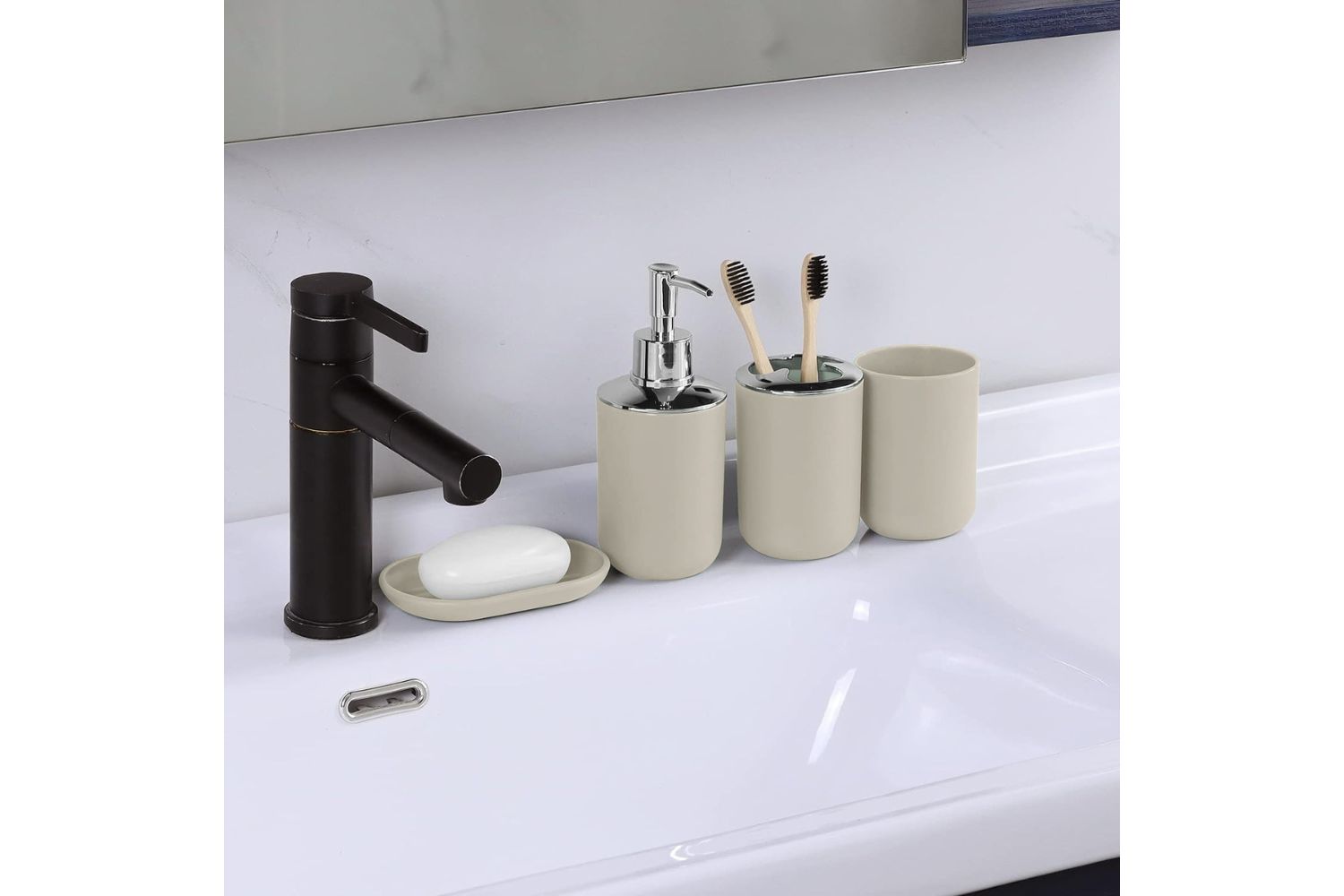 HOUSEHOLD Bathroom Accessories (Beige) 4Piece Set