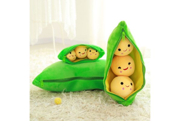 Picture of LOVELY PEA POD SHAPE H70 Plush Bean Bag with 3 Smiling Beans Soft Pillow 