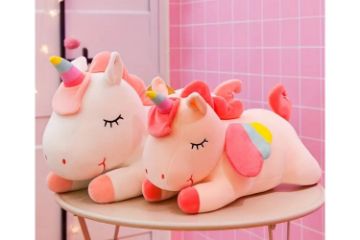Picture of CUTE RAINBOW with Winged Unicorn Plush Toy Cushion (White) - 80cm