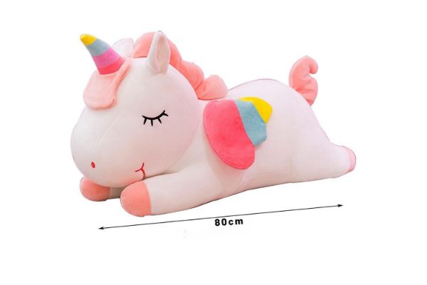 Picture of CUTE RAINBOW with Winged Unicorn Plush Toy Cushion (White) - 80cm