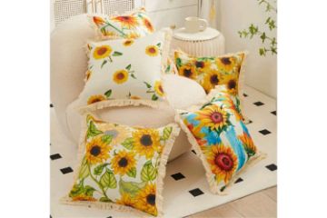 Picture of GOLDEN Sunflower Fringe Trim Cushion with Inner - 2759