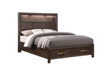 Picture of HOPKINS Storage Bed Frame with Built-in Shelf & Lamps in Queen Size