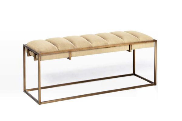 Picture of (FLOOR MODEL CLEARANCE) FINCHLEY Gold Frame Bench (Beige Velvet)