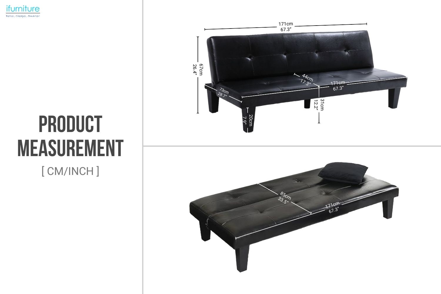 LARKIN Air Leather Sofa Bed (Black)