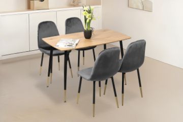 Picture of BIJOK 120/140 5PC Dining Set (Oak Finish Table & Grey Chairs)