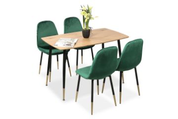 Picture of BIJOK 120/140 5PC Dining Set (Oak Finish Table & Green Velvet Chairs)