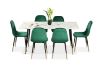 Picture of BIJOK 160 7PC Dining Set (White Marble Finishing) - 1 Dining Table + 6 Dining Chairs (Green)