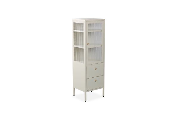 Picture of STARK Steel Frame 1-Door 2-Drawer Accent Glass Display Cabinet (Cream)