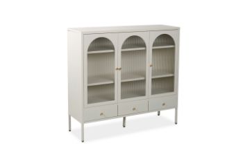Picture of STARK Steel Frame 110cmx120cm 3-Arched Doors 3-Drawers Glass Display Cabinet (Cream)