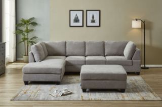 Picture of LIBERTY Sectional Fabric Sofa (Light Grey) - Chaise Facing Left with Ottoman