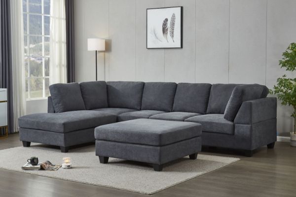 Picture of LIBERTY Sectional Fabric Sofa  (Dark Grey) - Chaise Facing Left with Ottoman
