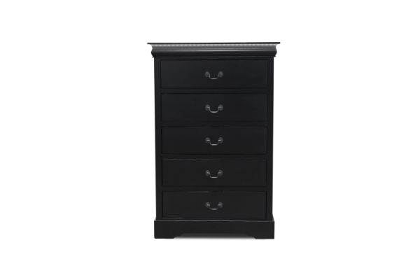 Picture of LOUIS 5-Drawer Hevea Wood Tallboy with LED  Lighting  (Black)
