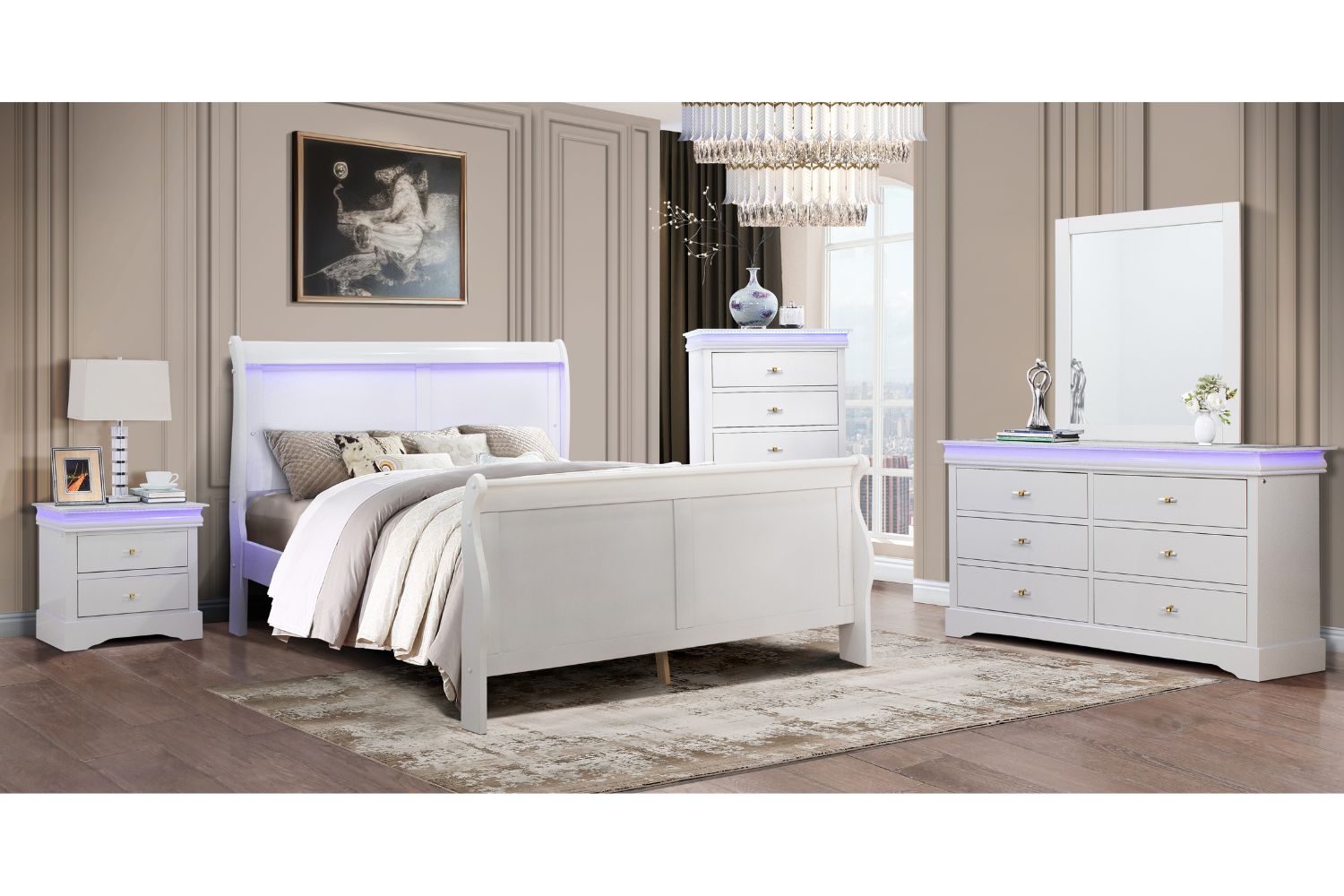 LOUIS Bedroom Set in Queen Size (White) 6PC Combo