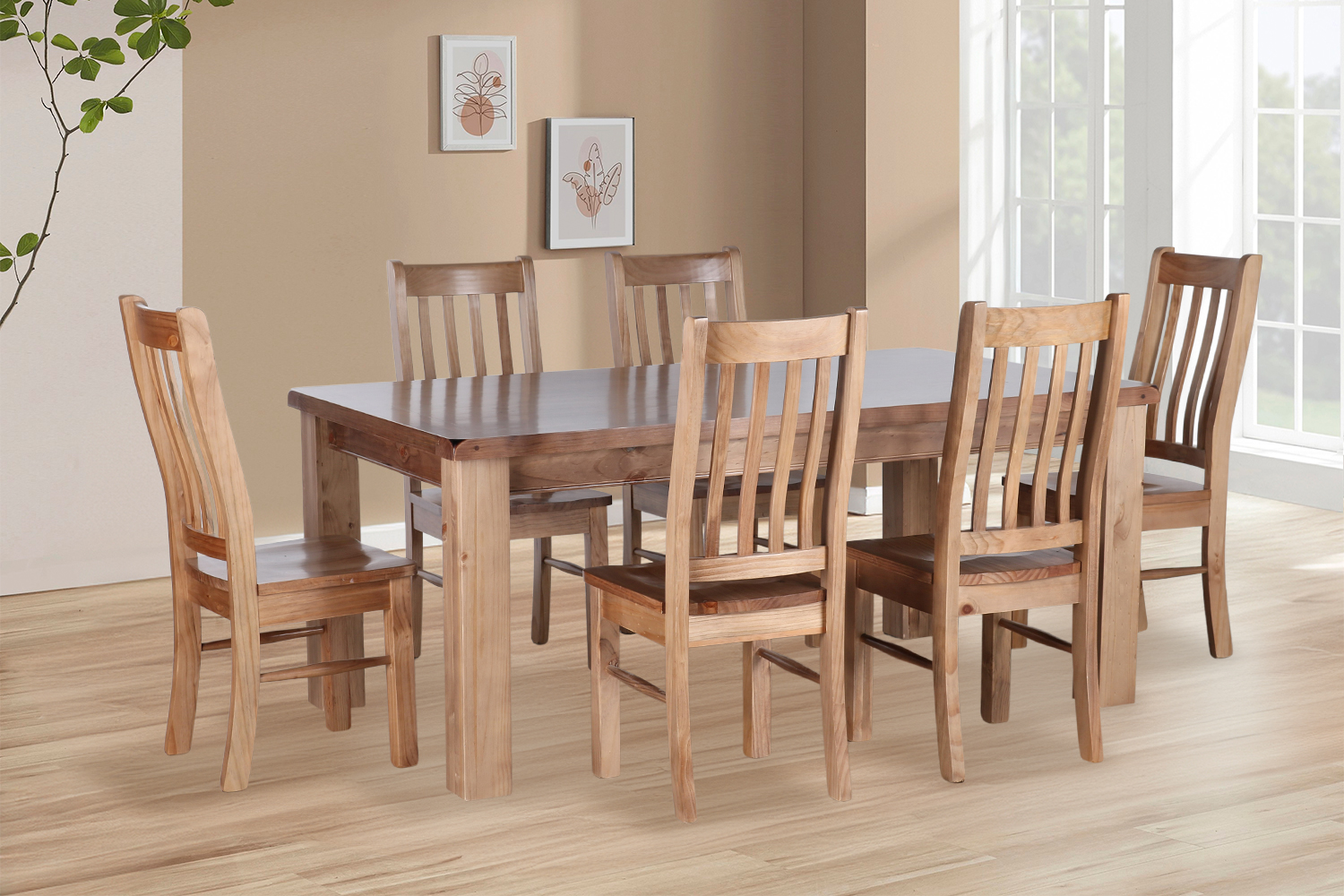 FRANCO 1.8M/2.1M Solid NZ Pine Wood Dining Set