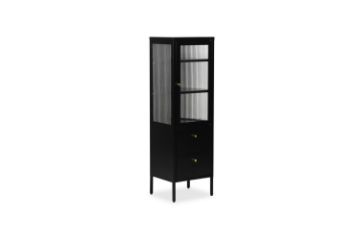 Picture of STARK Steel Frame 1-Door 2-Drawer Accent Glass Display Cabinet (Black)