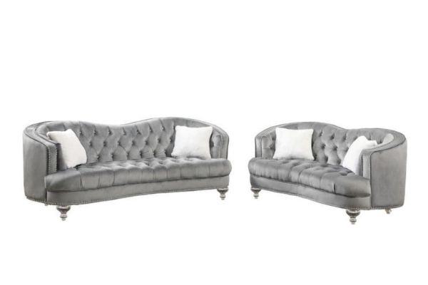 ALINA 3/2 Seater Velvet Curved Sofa with Pillows (Grey)