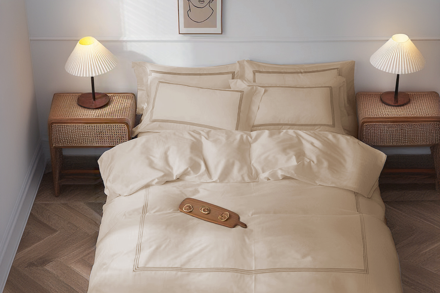 Streamline 5-Piece 100% Cotton Duvet Cover Set in Queen Size (Beige)
