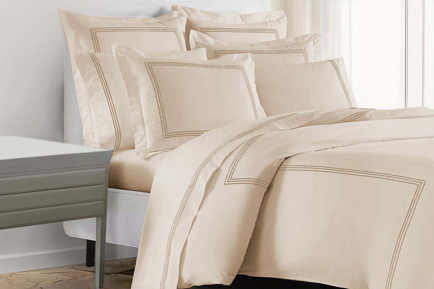 Streamline 5-Piece 100% Cotton Duvet Cover Set in Queen Size (Beige)