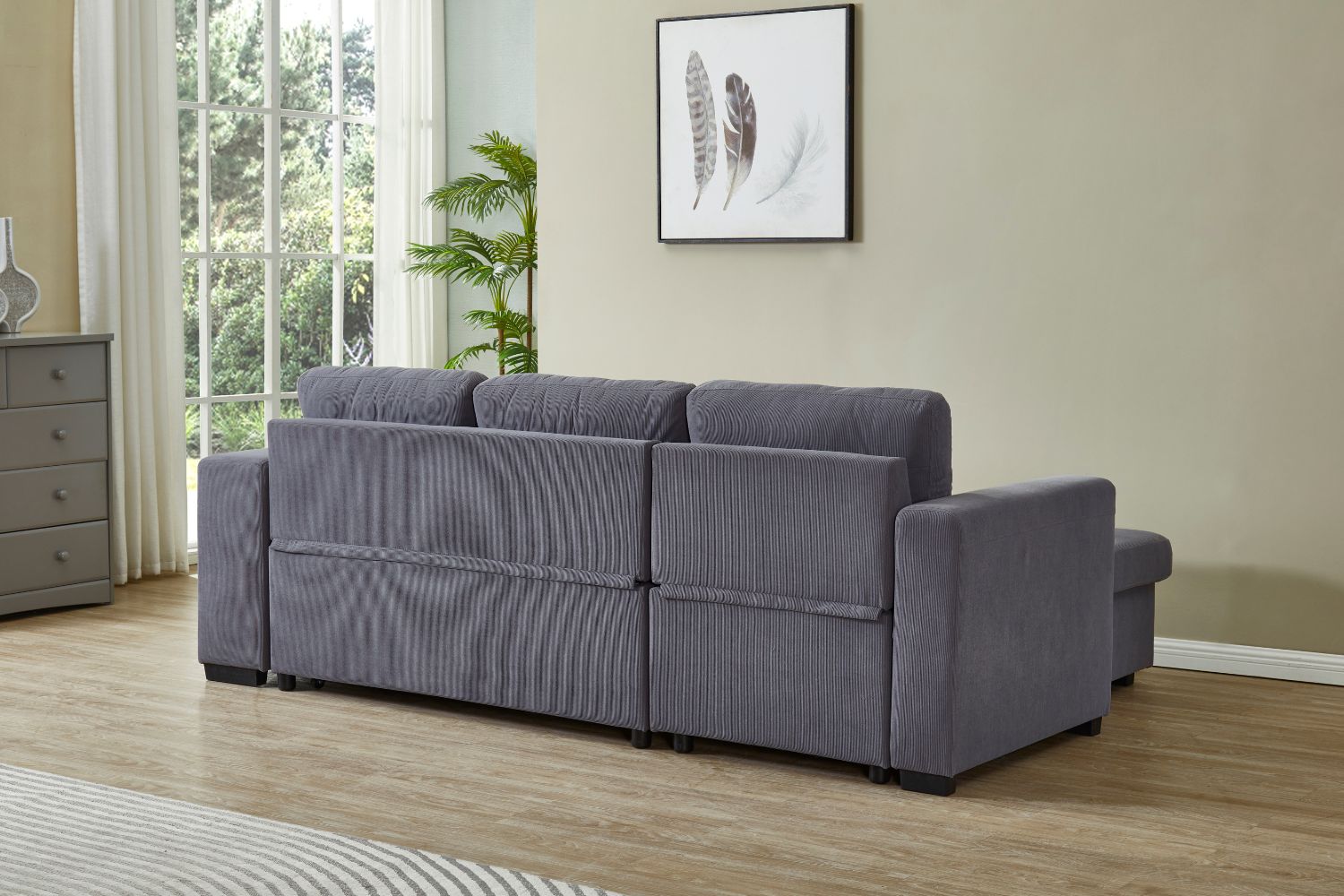 LUCENA Reversible Sectional Sofa Bed with Storage (Finestriped Corduroy)