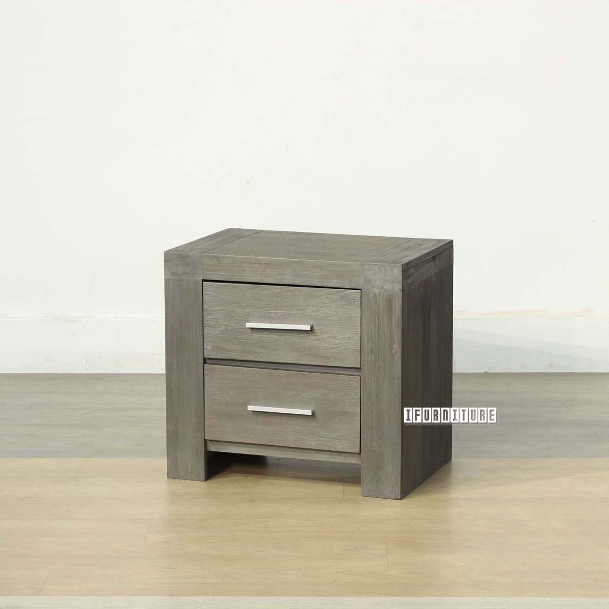 PHILIPPE Acacia 2 Drawer Bedside Table *Silver Grey