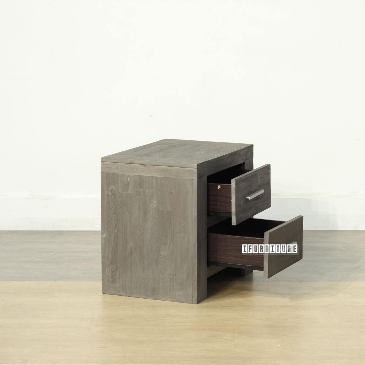 PHILIPPE Acacia 2 Drawer Bedside Table *Silver Grey