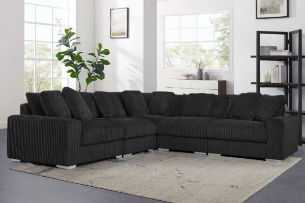 Picture of WINSTON Corduroy Velvet Modular Sofa (Black) - 5PC Big Corner Set