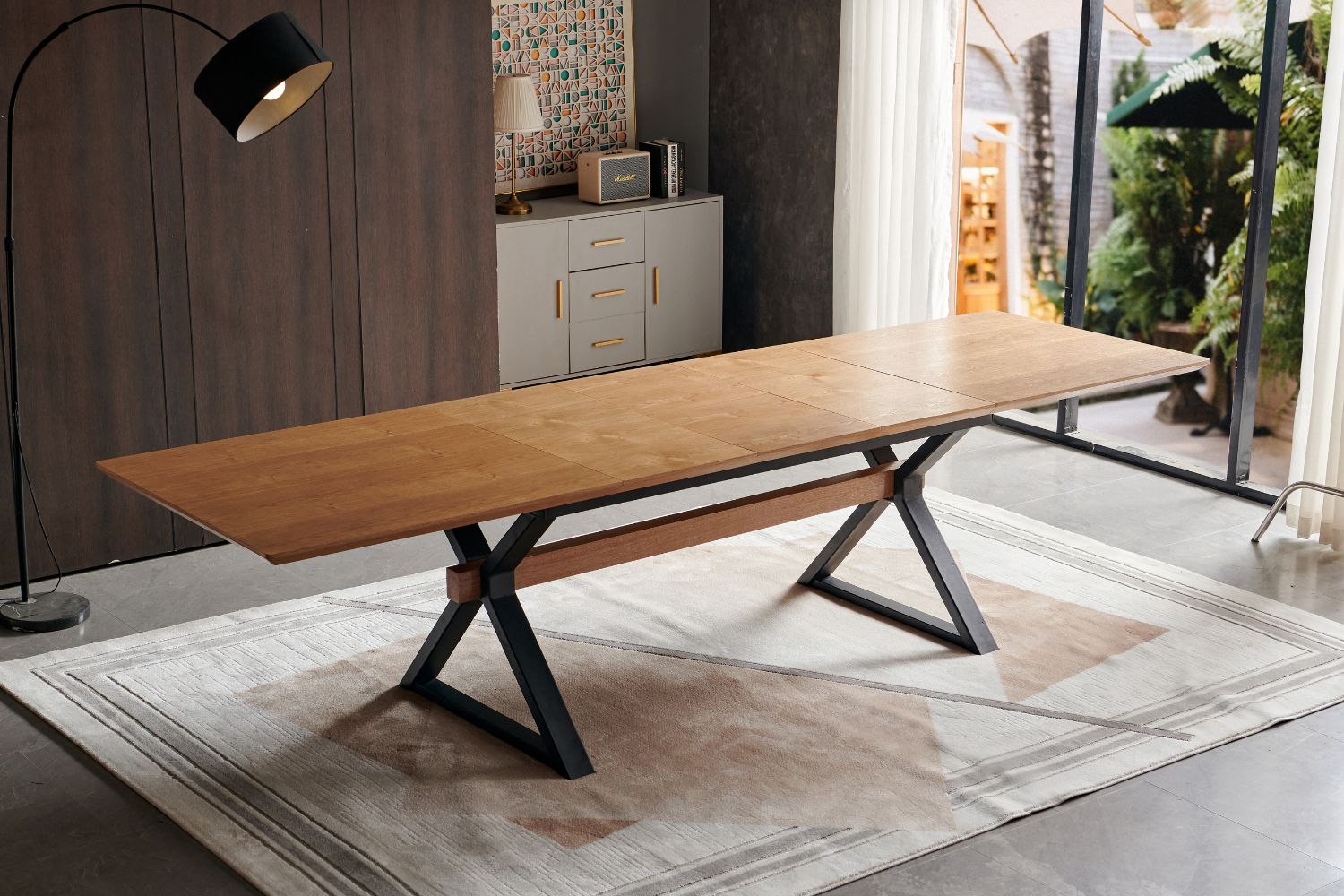 CAPITOL 1.8M-3M Adjustable & Extendable Dining Table with Metal Black ...