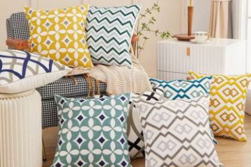 Picture of GEOMETRIC Pattern Towel Embroidered Cushion with Inner (45x45cm)-Diamond-shaped Yellow Frame