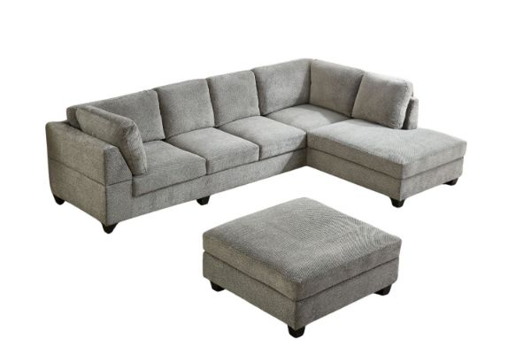 Picture of LIBERTY Premium Sectional Sofa (Light Grey)  - Chaise Facing Right with Regular Ottoman