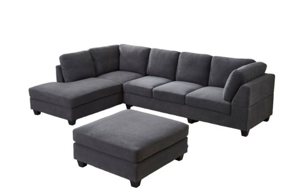 Picture of LIBERTY Premium Sectional Sofa (Dark Grey)  - Chaise Facing Left with Regular Ottoman