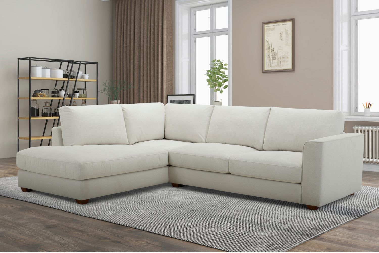 HEARTLAND Feather Filled Fabric Sectional Sofa Chaise Facing Left