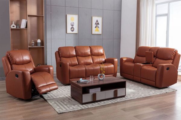 Picture of HARRY Air Leather Manual Reclining Sofa Range (Orange) - 3RR+2RRC+1R Sofa Set
