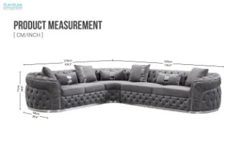 Picture of PIEDMONT Chesterfield Velvet Sectional Sofa (Grey)