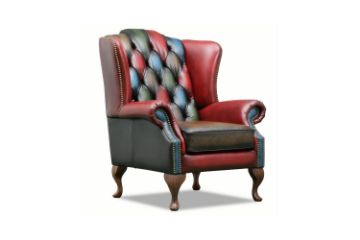 Picture of WILLIFORD 100% Genuine Leather Chesterfield High Back Wing Patchwork 1 Seater Sofa/Armchair/Sofa Chair (Multicolour)