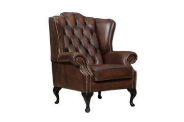 Picture of WILLIFORD 100% Genuine Leather Chesterfield High Back Wing 1 Seater Sofa/Armchair/Sofa Chair (Tobacco)