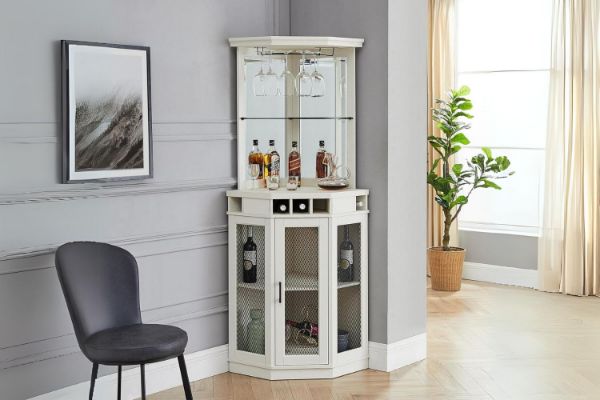Picture of HAAKEN Corner Oak Bar Buffet & Hutch (White)