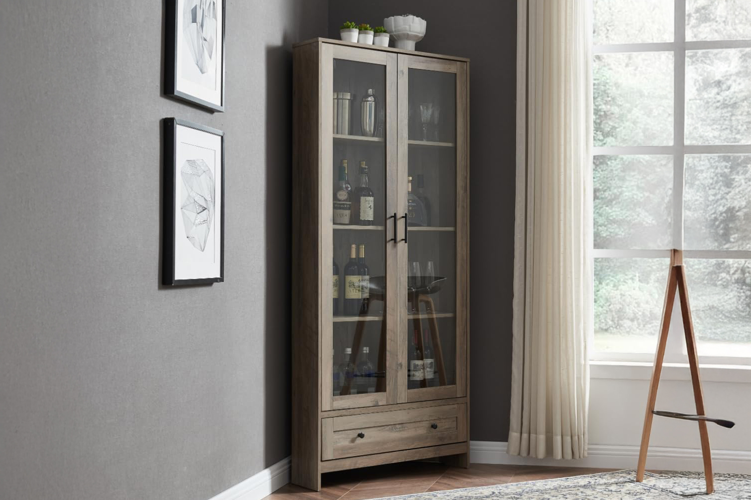 OTLEY Accent Corner Display Cabinet (Grey)