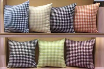 Picture of HOUNDSTOOTH Linen Cushion with Inner in Multiple Colours (45x45cm) - Orange