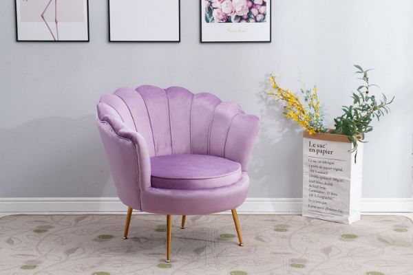 Picture of EVELYN Curved Flared Accent Velvet Chair (Violet/Purple)
