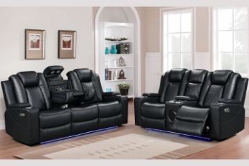 Picture of MONROSE Air Leather Dual Power Reclining Sofa Range with Bluetooth Speaker + USB Port & LED Lighting (Black)
